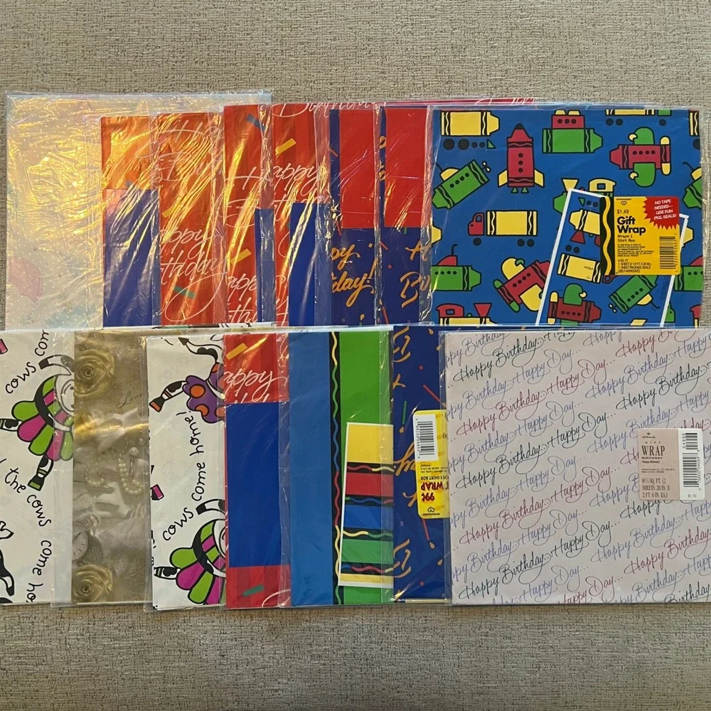 Huge Lot Vintage Gift Wrap Hallmark Ambassador Birthday Christmas‎ Floral Sports